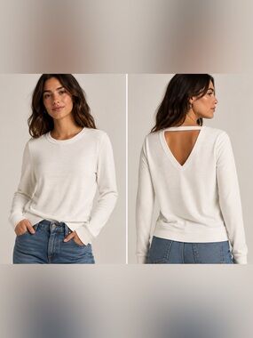Red Haute Open-Back Ribbed Long Sleeve Top- Cream